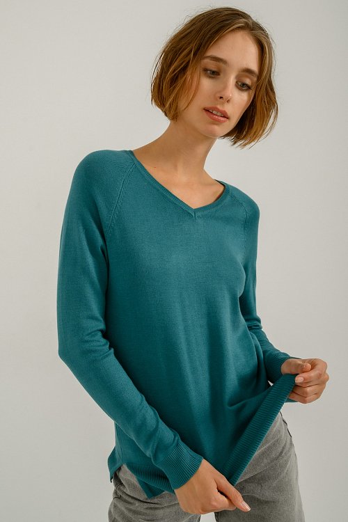 pinkwoman Basic πλεκτό με V ντεκολτέ (DARK.AQUA) - 4