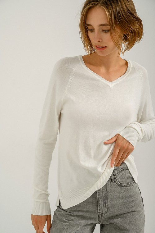 pinkwoman Basic πλεκτό με V ντεκολτέ (OFF WHITE) - 2