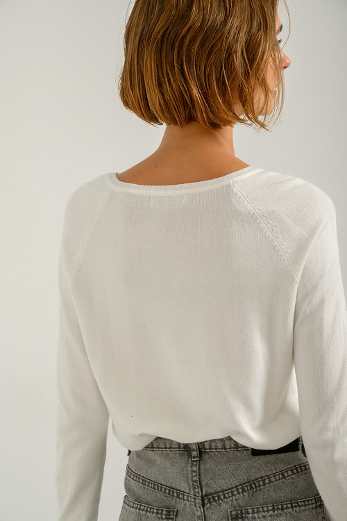 pinkwoman Basic πλεκτό με V ντεκολτέ (OFF WHITE) - 3
