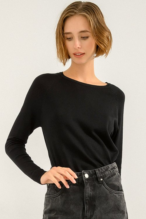 pinkwoman Basic πλεκτό με στρογγυλή λαιμόκοψη (BLACK) - 2