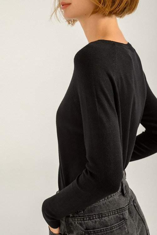 pinkwoman Basic πλεκτό με στρογγυλή λαιμόκοψη (BLACK) - 3