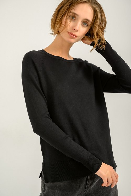 pinkwoman Basic πλεκτό με στρογγυλή λαιμόκοψη (BLACK) - 5