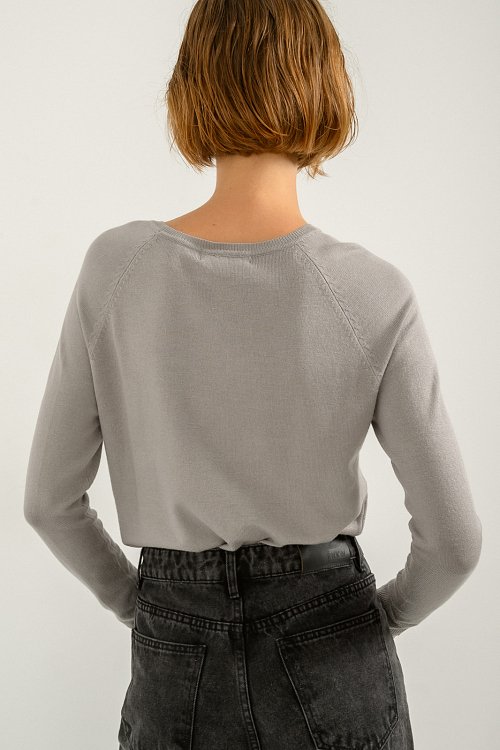 pinkwoman Basic πλεκτό με στρογγυλή λαιμόκοψη (GRAY MARL) - 3