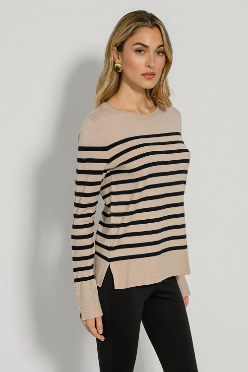 Basic ριγέ πλεκτό με λεπτομέρεια κουμπιών (BEIGE.BLK) φωτογραφία