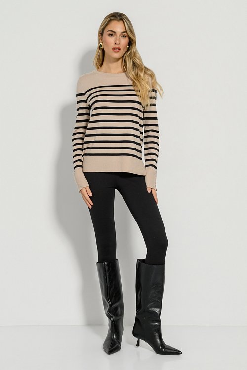 Basic ριγέ πλεκτό με λεπτομέρεια κουμπιών (BEIGE.BLK) φωτογραφία
