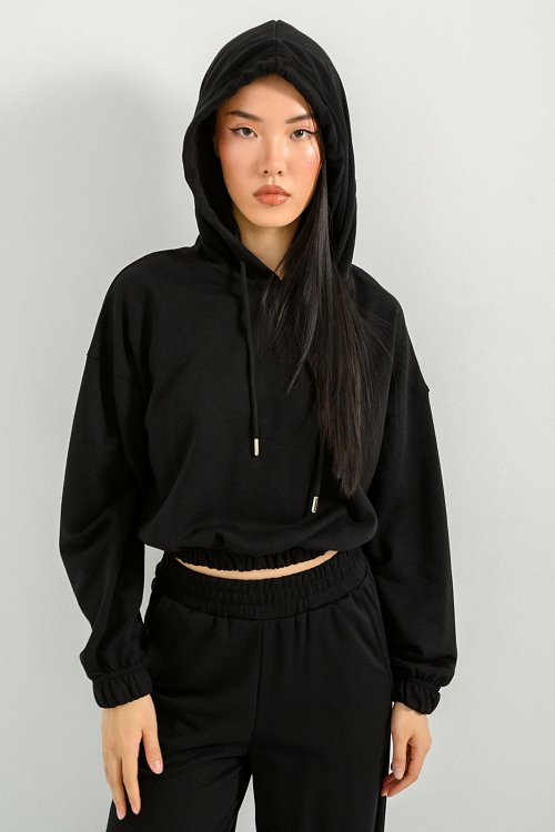 Cropped hoodie with elastic waistband
