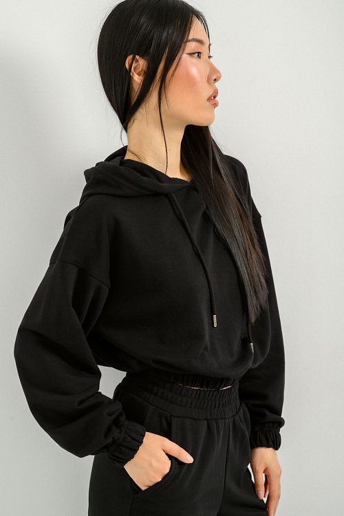 Cropped hoodie with elastic waistband