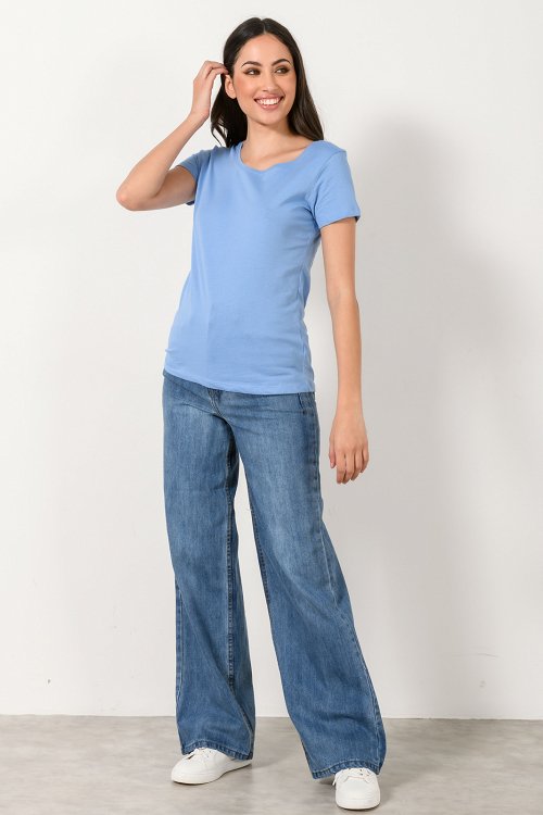 Ρούχα>Μπλούζες>T-Shirt Basic t-shirt με στρογγυλή λαιμόκοψη (LIGHT BLUE)