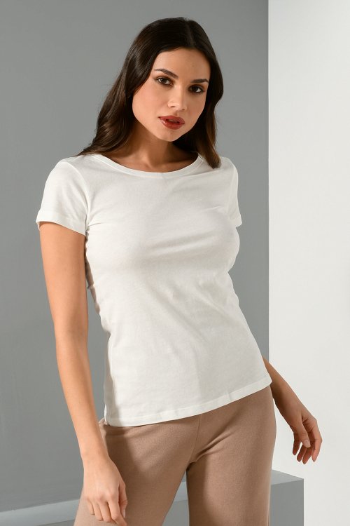 Ρούχα>Μπλούζες>T-Shirt Basic t-shirt με στρογγυλή λαιμόκοψη (WHITE)