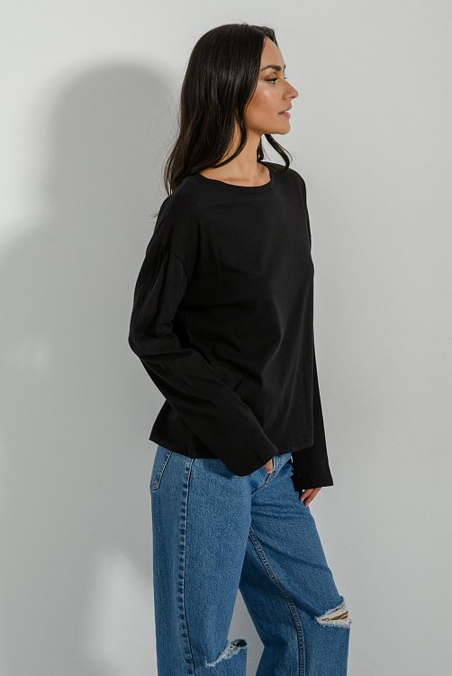 pinkwoman Μακρυμάνικο βαμβακερό basic top (BLACK) - 4