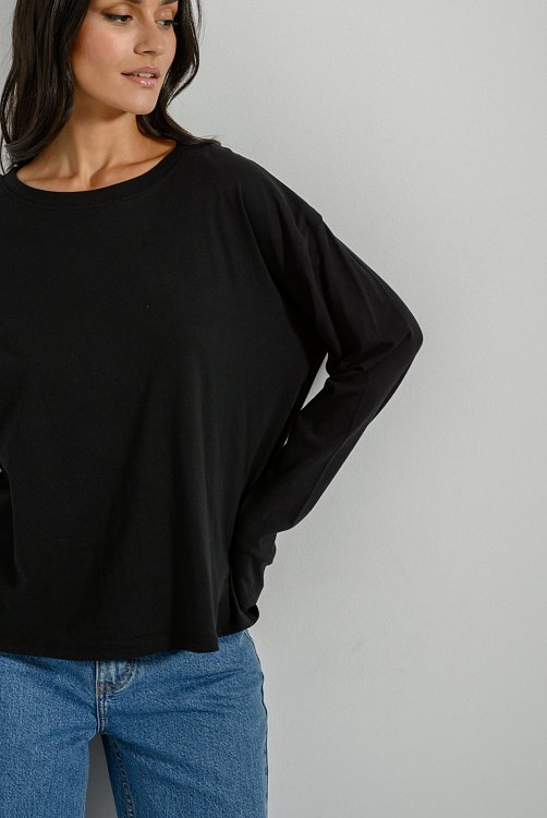 pinkwoman Μακρυμάνικο βαμβακερό basic top (BLACK) - 7