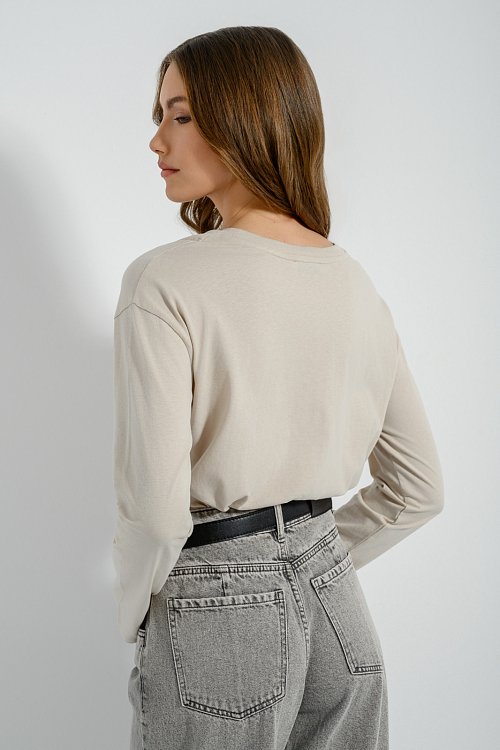 pinkwoman Μακρυμάνικο βαμβακερό basic top (STONE) - 5