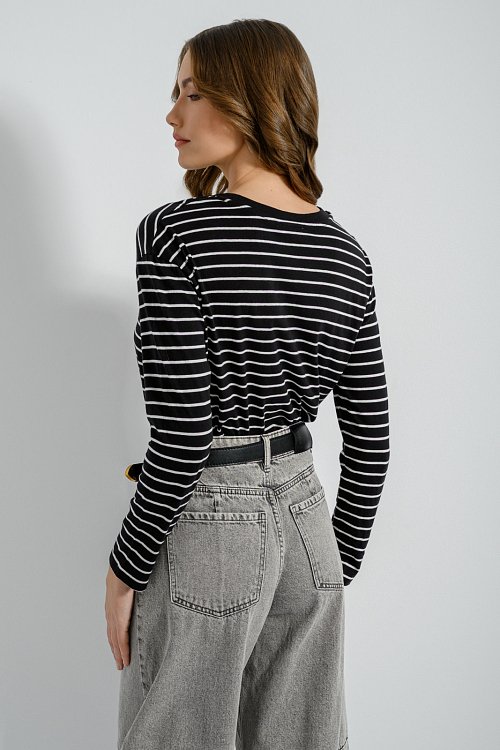 pinkwoman Βαμβακερό ριγέ basic τοπ (BLK/OFFWHT) - 6