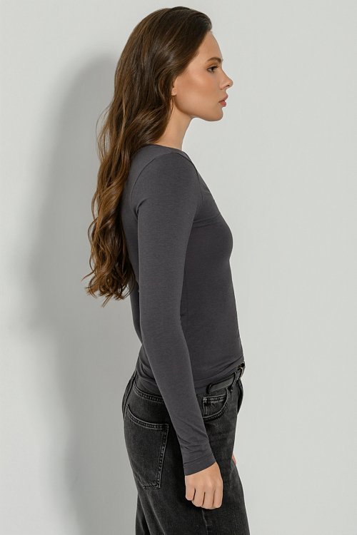 pinkwoman Basic μπλούζα με μακριά μανίκια (ANTHRACITE) - 3