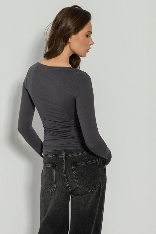 pinkwoman Basic μπλούζα με μακριά μανίκια (ANTHRACITE) - 4