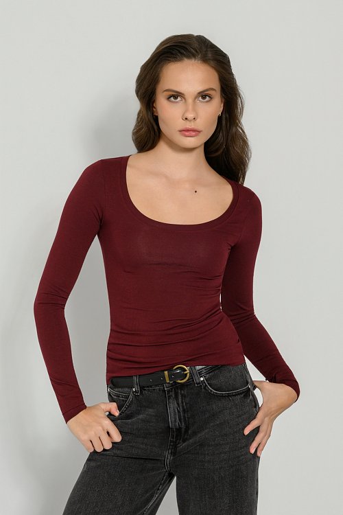pinkwoman Basic μπλούζα με μακριά μανίκια (BORDEAUX) - 2