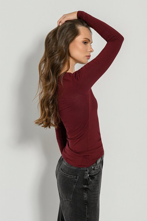 pinkwoman Basic μπλούζα με μακριά μανίκια (BORDEAUX) - 3