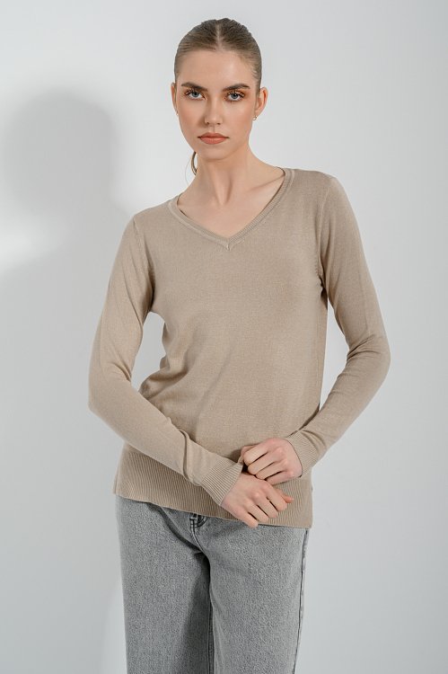 Basic πλεκτό με V ντεκολτέ (D.BEIGE)