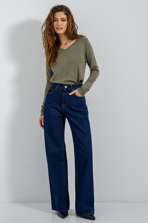 pinkwoman Basic πλεκτό με V ντεκολτέ (KHAKI) - 2