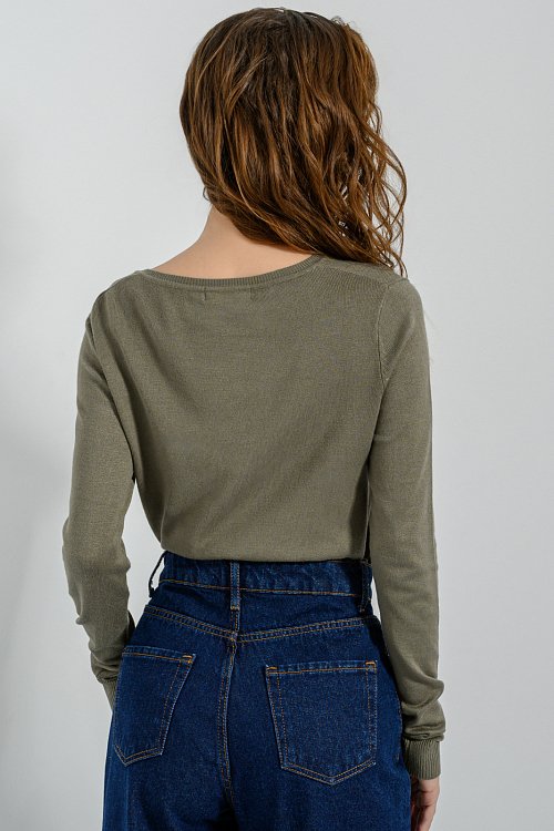 pinkwoman Basic πλεκτό με V ντεκολτέ (KHAKI) - 5