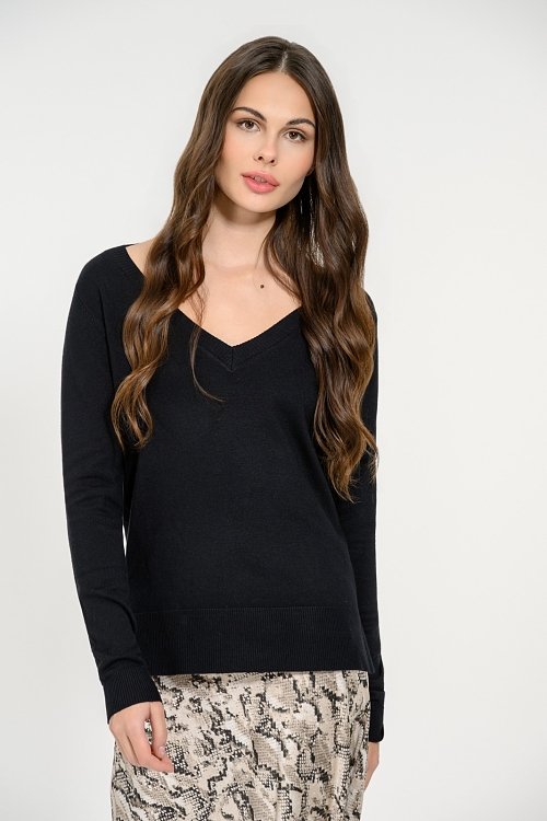 Basic πλεκτό με V ντεκολτέ (BLACK) φωτογραφία