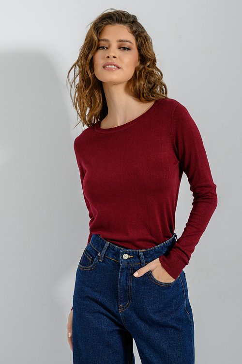 pinkwoman Basic πλεκτό με στρογγυλή λαιμόκοψη (BERRY) - 6