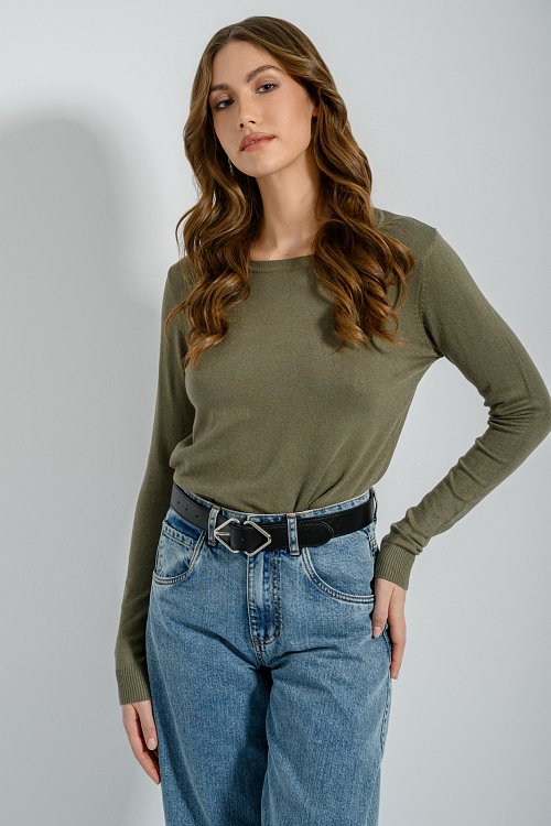pinkwoman Basic πλεκτό με στρογγυλή λαιμόκοψη (M.KHAKI) - 3