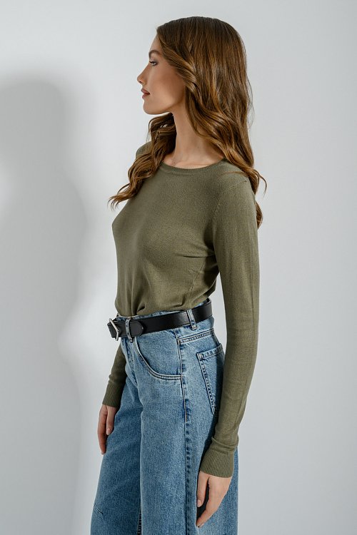 pinkwoman Basic πλεκτό με στρογγυλή λαιμόκοψη (M.KHAKI) - 4