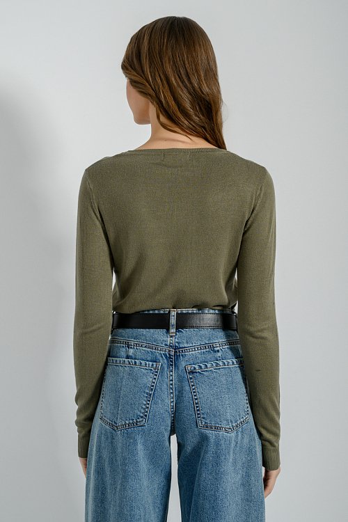 pinkwoman Basic πλεκτό με στρογγυλή λαιμόκοψη (M.KHAKI) - 5