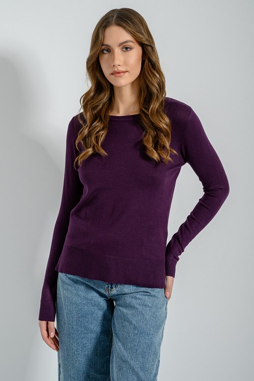pinkwoman Basic πλεκτό με στρογγυλή λαιμόκοψη (PLUM) - 3
