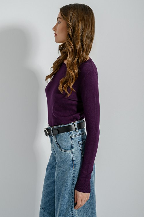 pinkwoman Basic πλεκτό με στρογγυλή λαιμόκοψη (PLUM) - 4