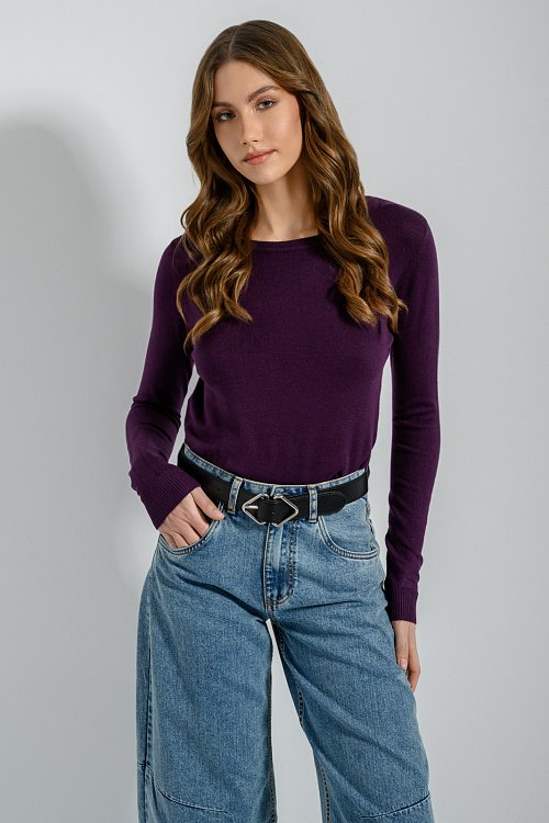 pinkwoman Basic πλεκτό με στρογγυλή λαιμόκοψη (PLUM) - 6