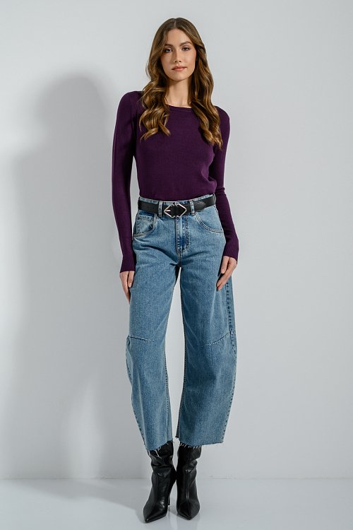 pinkwoman Basic πλεκτό με στρογγυλή λαιμόκοψη (PLUM) - 7