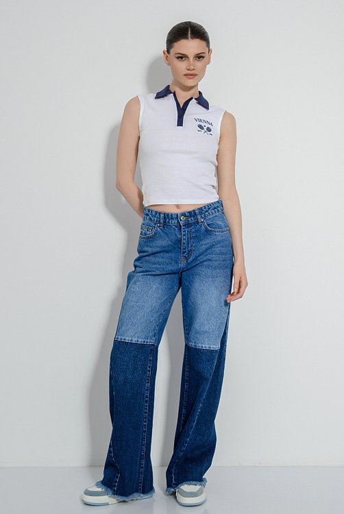 pinkwoman Αμάνικο ριπ τοπ με γιακά και τύπωμα (OFF WHITE) - 5