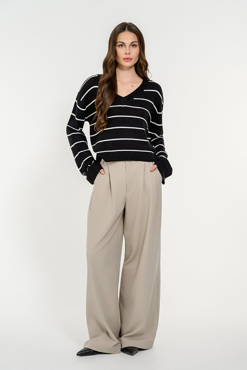 Knit sweater with stripes and V neckline