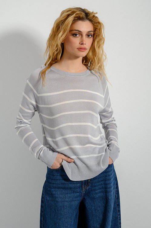 pinkwoman Ριγέ πλεκτή μπλούζα (GREY/OFFWHT) - 3