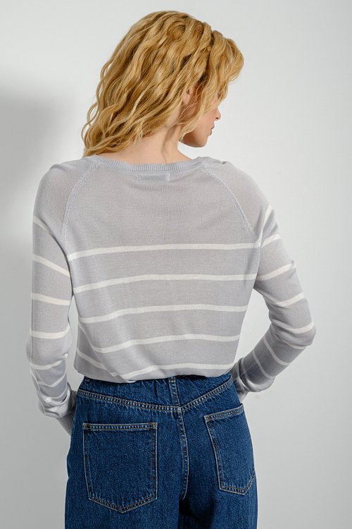 pinkwoman Ριγέ πλεκτή μπλούζα (GREY/OFFWHT) - 5