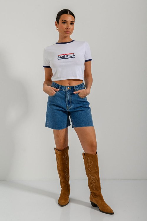Κροπ t-shirt με τύπωμα