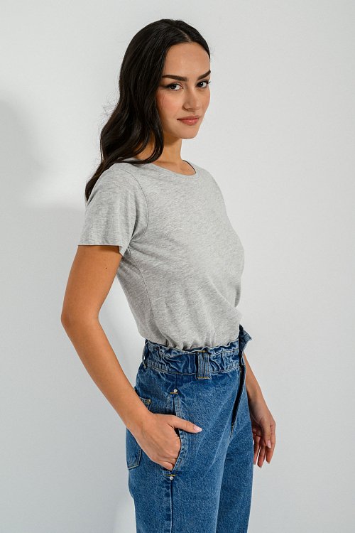 pinkwoman Basic t-shirt με στρογγυλή λαιμόκοψη (GRAY MARL) - 3