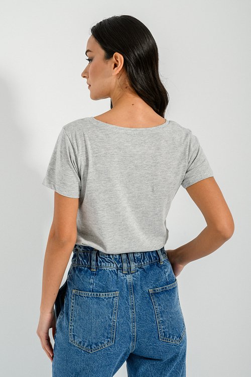 pinkwoman Basic t-shirt με στρογγυλή λαιμόκοψη (GRAY MARL) - 4