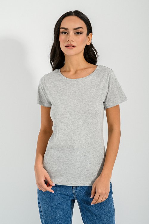 pinkwoman Basic t-shirt με στρογγυλή λαιμόκοψη (GRAY MARL) - 5