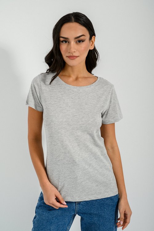 pinkwoman Basic t-shirt με στρογγυλή λαιμόκοψη (GRAY MARL) - 6