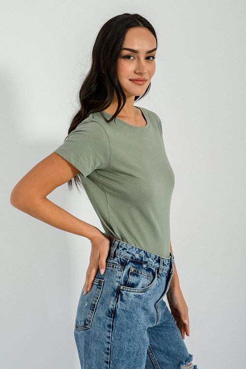 pinkwoman Basic t-shirt με στρογγυλή λαιμόκοψη (KHAKI) - 3
