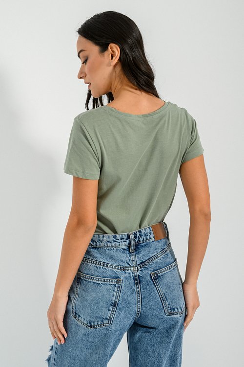 pinkwoman Basic t-shirt με στρογγυλή λαιμόκοψη (KHAKI) - 4