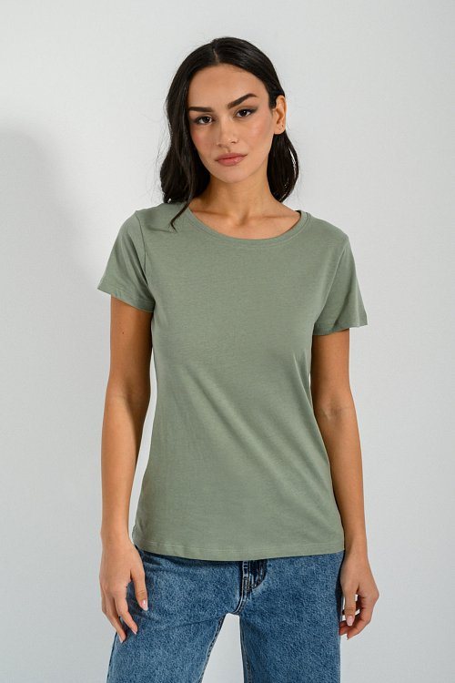 pinkwoman Basic t-shirt με στρογγυλή λαιμόκοψη (KHAKI) - 5