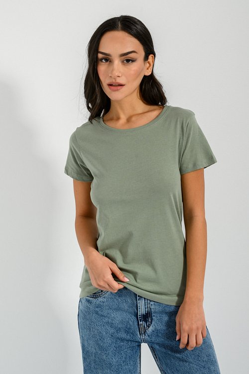 pinkwoman Basic t-shirt με στρογγυλή λαιμόκοψη (KHAKI) - 6