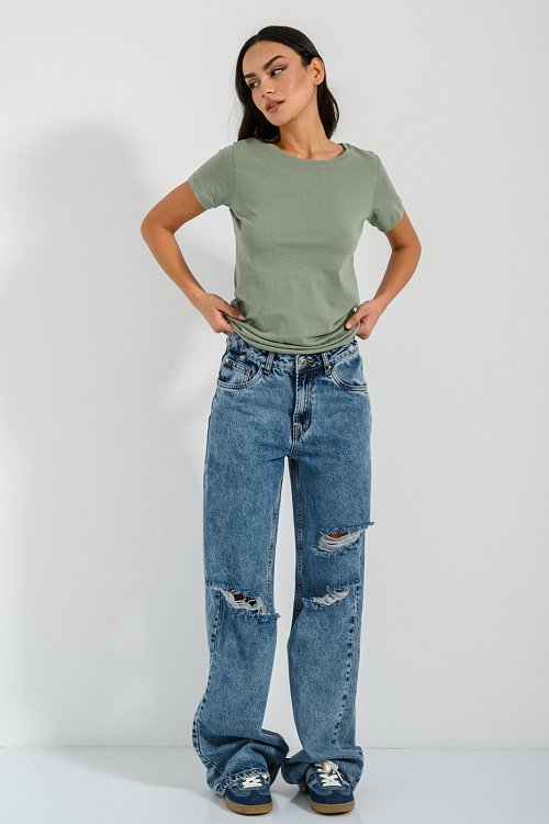 pinkwoman Basic t-shirt με στρογγυλή λαιμόκοψη (KHAKI) - 7