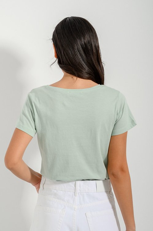 pinkwoman Basic t-shirt με στρογγυλή λαιμόκοψη (LIGHT KHAKI) - 4