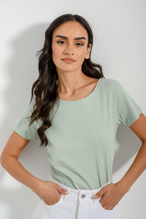 pinkwoman Basic t-shirt με στρογγυλή λαιμόκοψη (LIGHT KHAKI) - 5