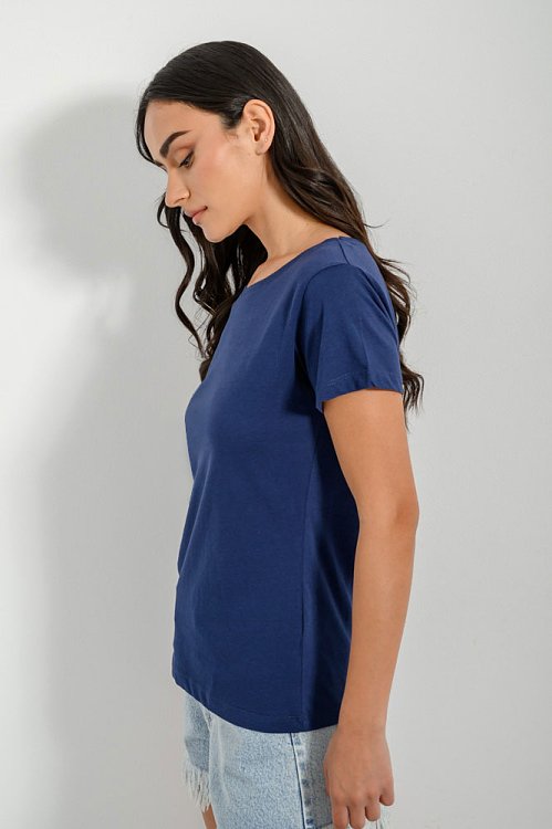 pinkwoman Basic t-shirt με στρογγυλή λαιμόκοψη (NAVY) - 3
